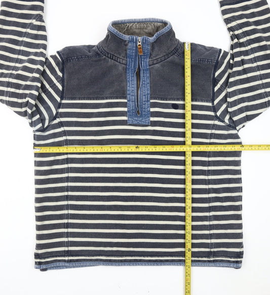 Fat Face Men's Blue Striped Cotton 1/4 Zip Sweatshirt Size L