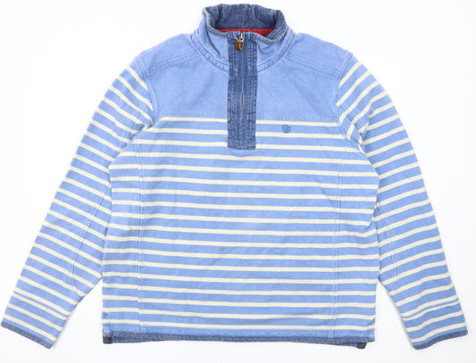 Fat Face Mens Blue Striped Cotton 1/4 Zip Sweatshirt Size L