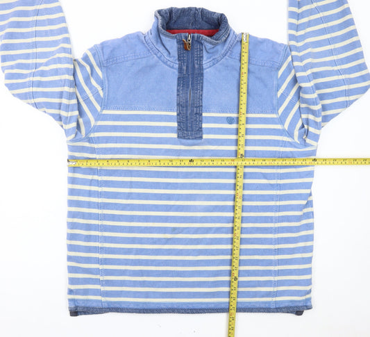 Fat Face Mens Blue Striped Cotton 1/4 Zip Sweatshirt Size L