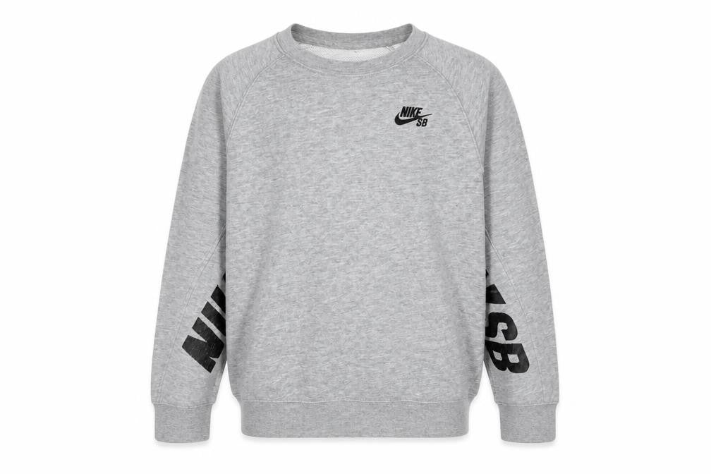 Front view of Nike boys’ grey sb crew neck sweatshirt xl 13-15 years skateboarding logo