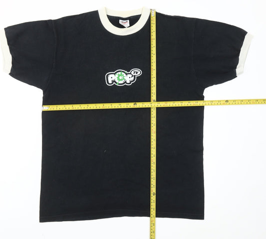 Anvil Men’s Black Retro Pop TV Logo Crew Neck Cotton T-Shirt L