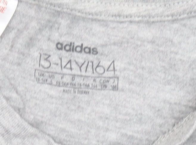 Adidas Boys Grey T-Shirt 13-14 Years Short Sleeve Crew Neck Sports Top