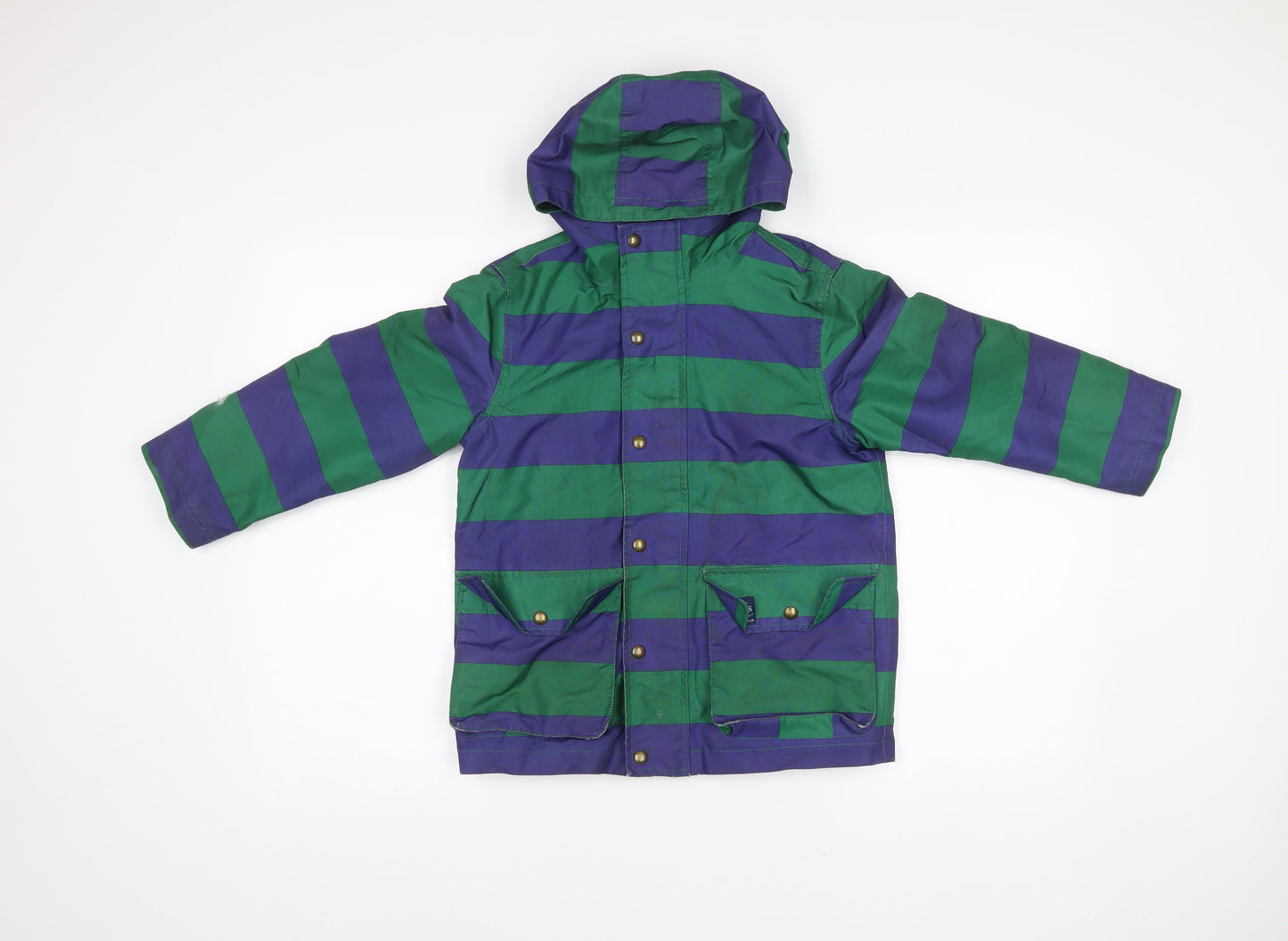 Joules Boys Green Blue Striped Waterproof Rain Coat Jacket Hooded 7 Years