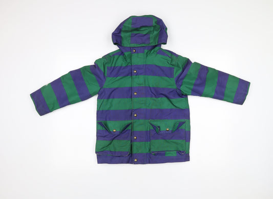 Joules Boys Green Blue Striped Waterproof Rain Coat Jacket Hooded 7 Years