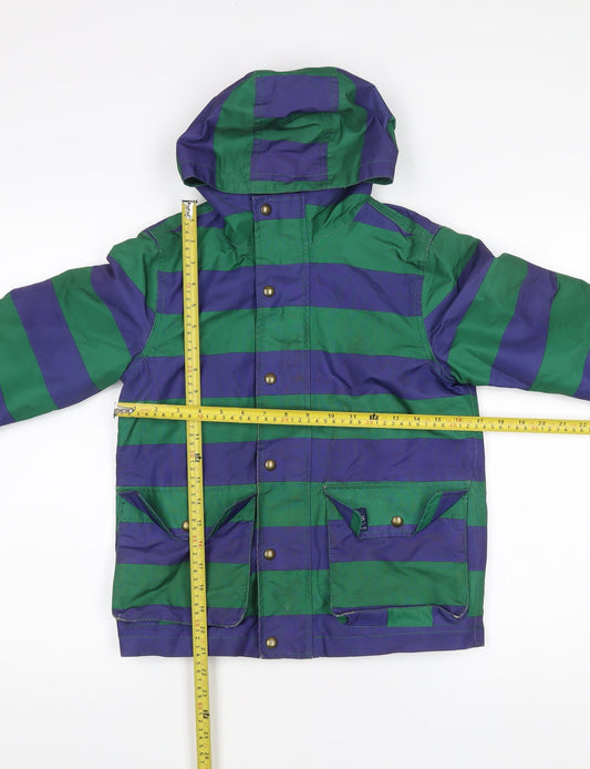 Joules Boys Green Blue Striped Waterproof Rain Coat Jacket Hooded 7 Years