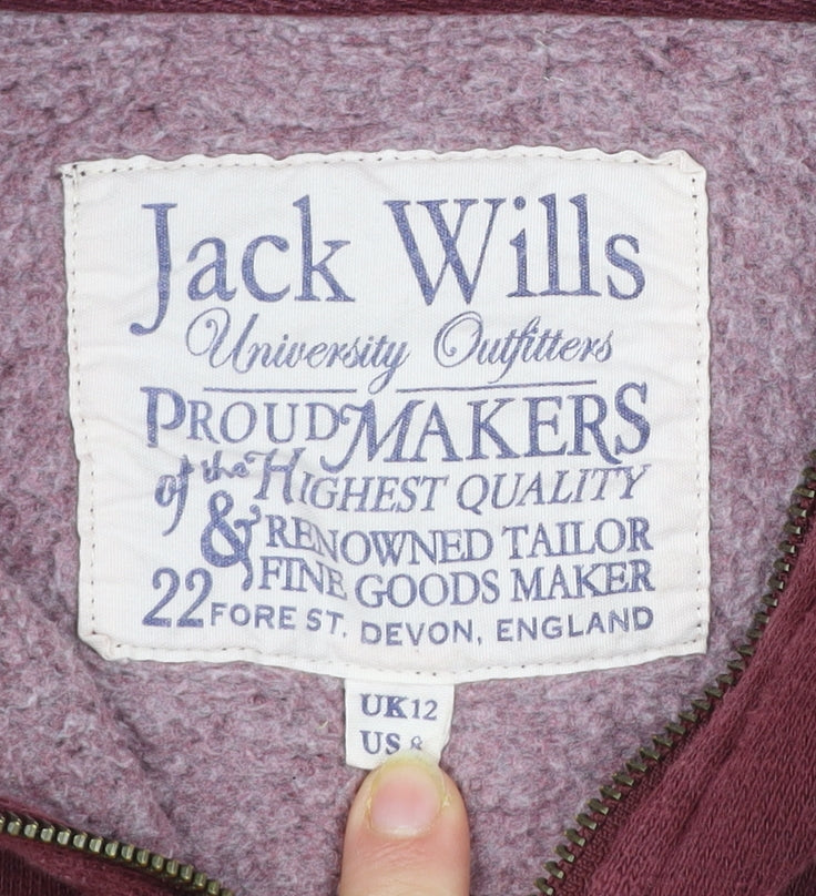Jack Wills Womens Burgundy Full Zip Hoodie UK 12 Cotton Blend