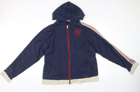 Nike Men's Blue XL Full Zip Hoodie Jacket with Logo & Pockets