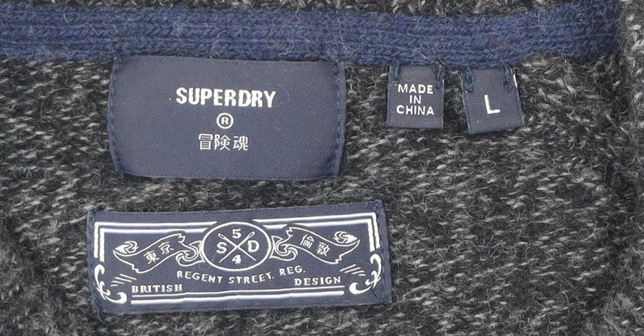 Superdry Mens Grey Wool Blend Pullover Jumper Size L Crew Neck