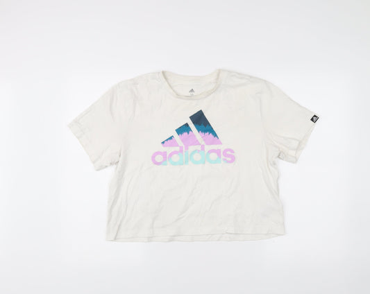 Adidas Women's White Cotton Logo T-Shirt Size M Casual Sportswear