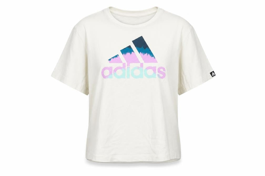 Front view of Adidas Women's White Cotton Logo T-Shirt, size M, Casual Sportswear