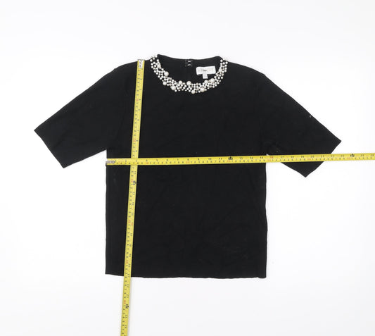 Apricot Womens Black Beaded Neck Short Sleeve Blouse Size 12