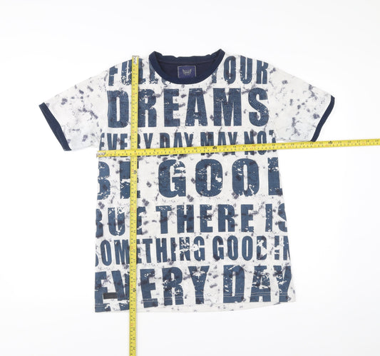 Hunah Men’s Blue Graphic Print Crew Neck Short Sleeve T-Shirt Size L
