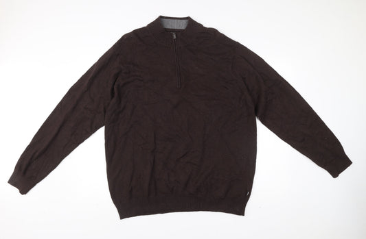 Morley Mens Brown 2XL Cotton 1/2 Zip Mock Neck Jumper