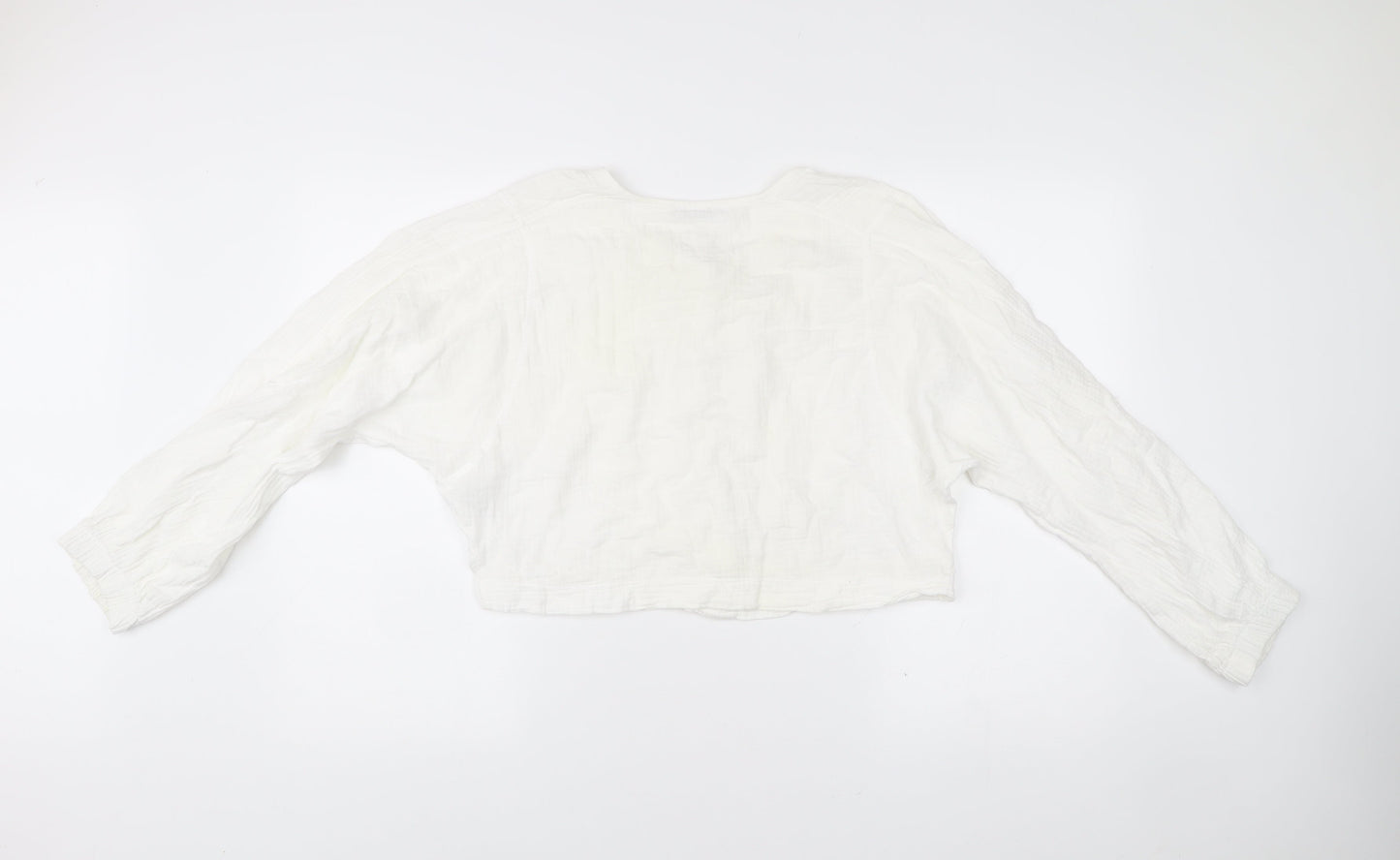 Zara Women’s White Cotton Cropped Blouse Size 10 Long Sleeve
