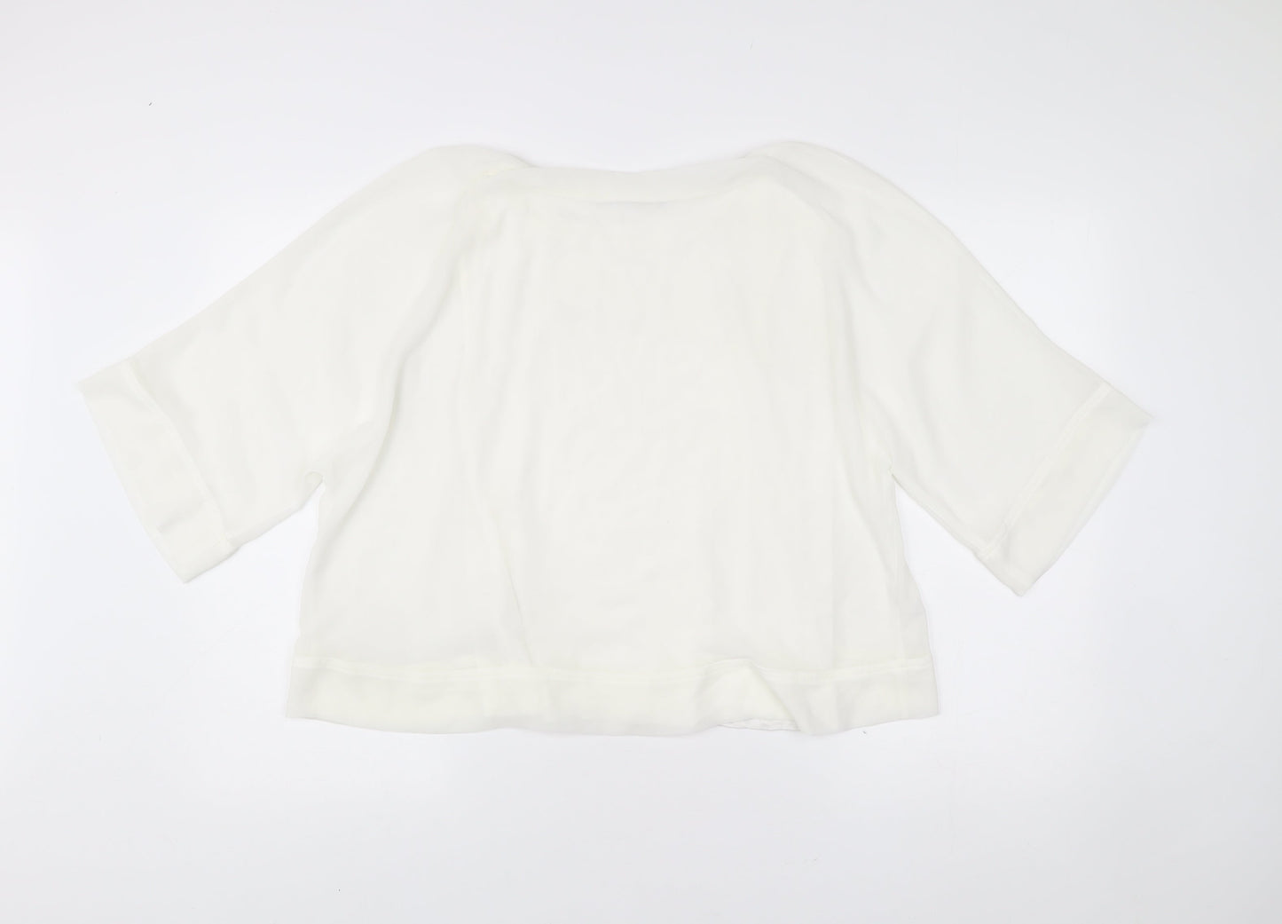 Zara Women White XS Cropped Blouse Kimono Sleeve