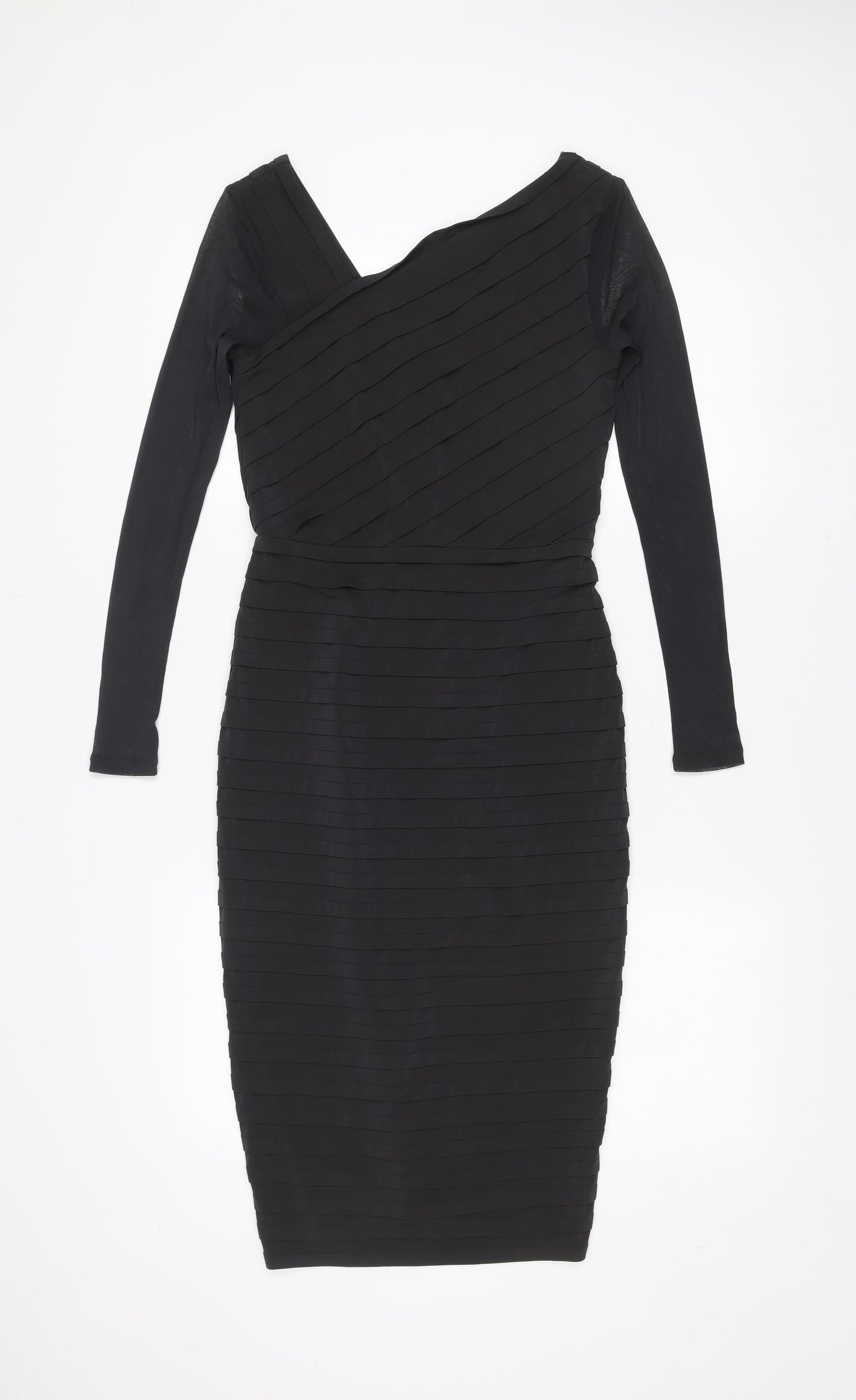 Mint Velvet Women Black Size 10 Bodycon V-Neck Knee Length Dress