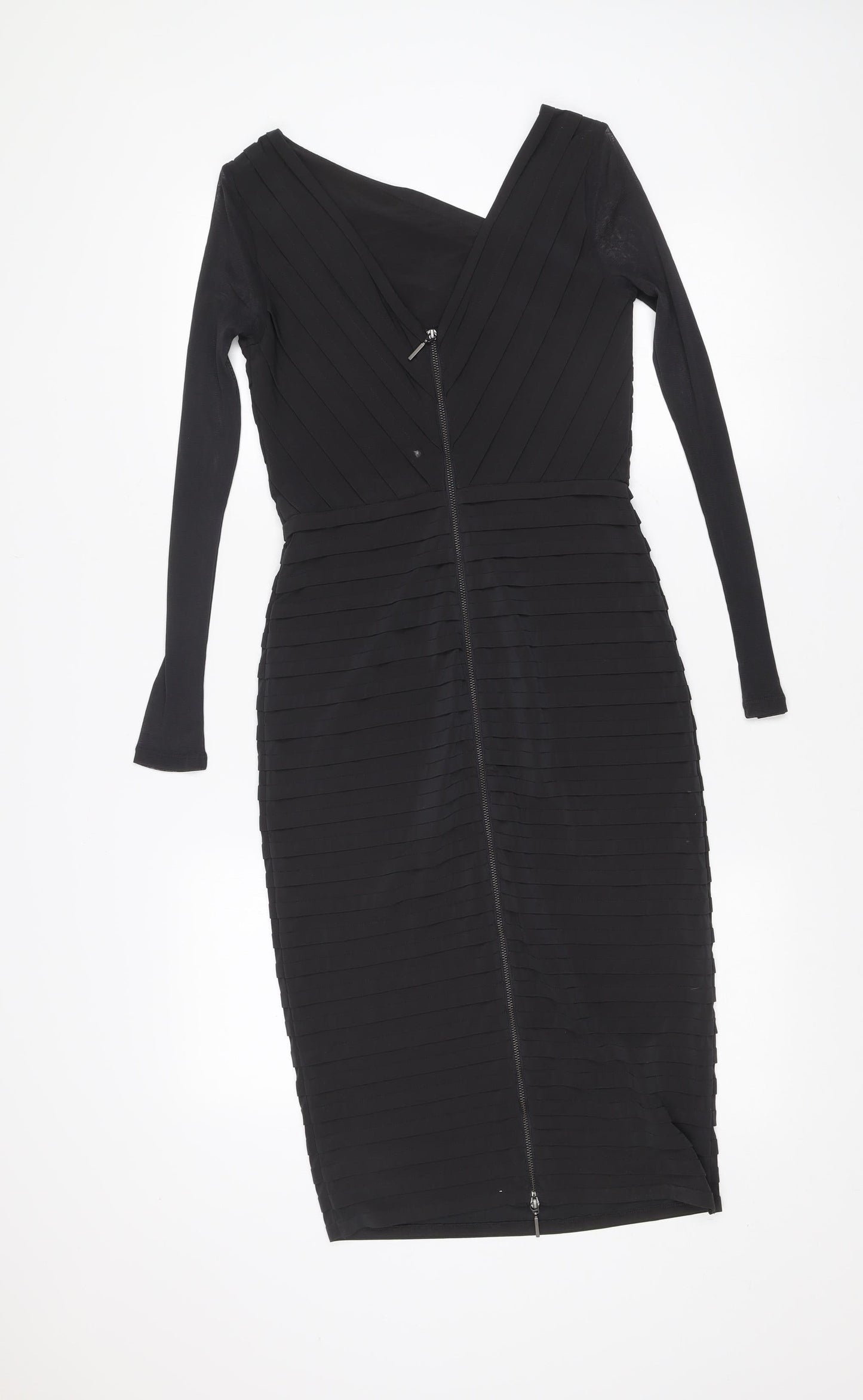 Mint Velvet Women Black Size 10 Bodycon V-Neck Knee Length Dress