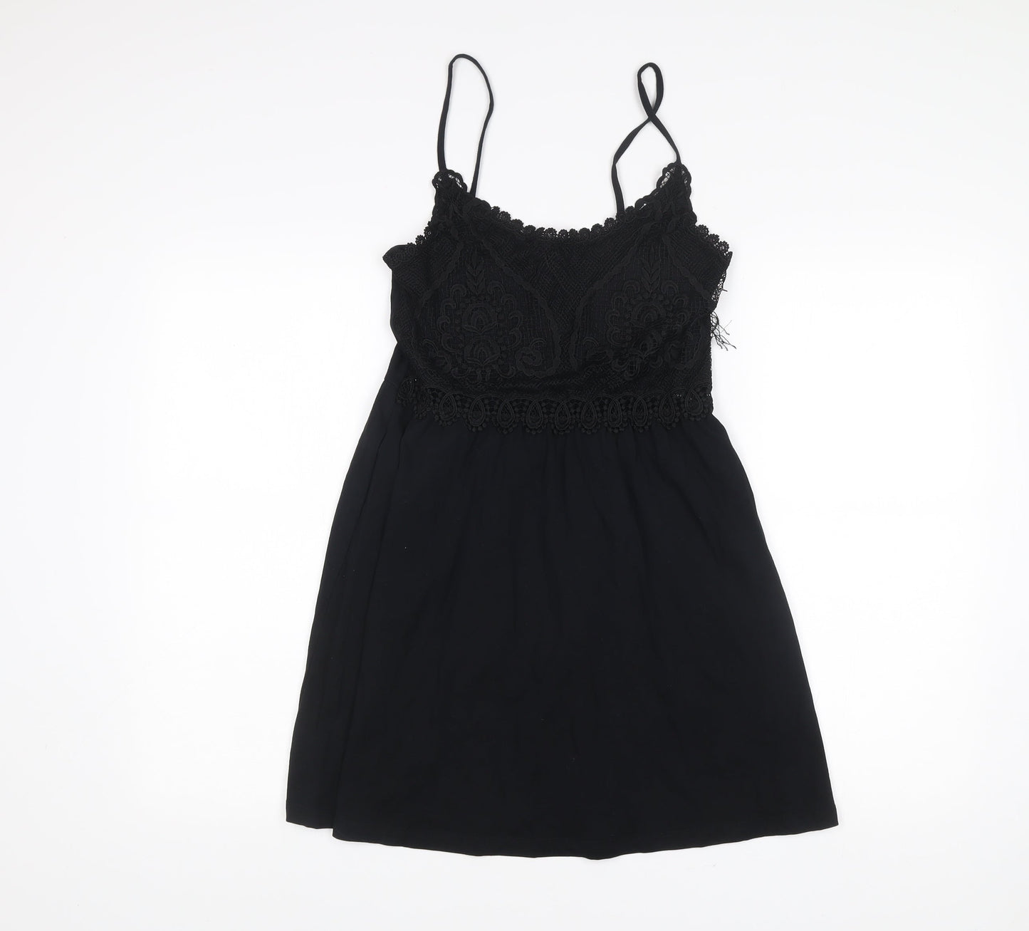 Topshop Women’s Black Size 10 Slip Dress Lace Trim Sleeveless Short