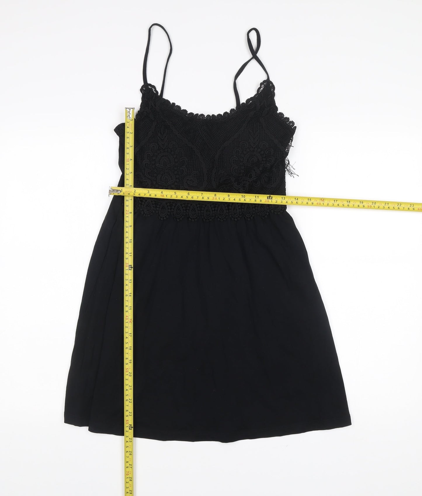 Topshop Women’s Black Size 10 Slip Dress Lace Trim Sleeveless Short
