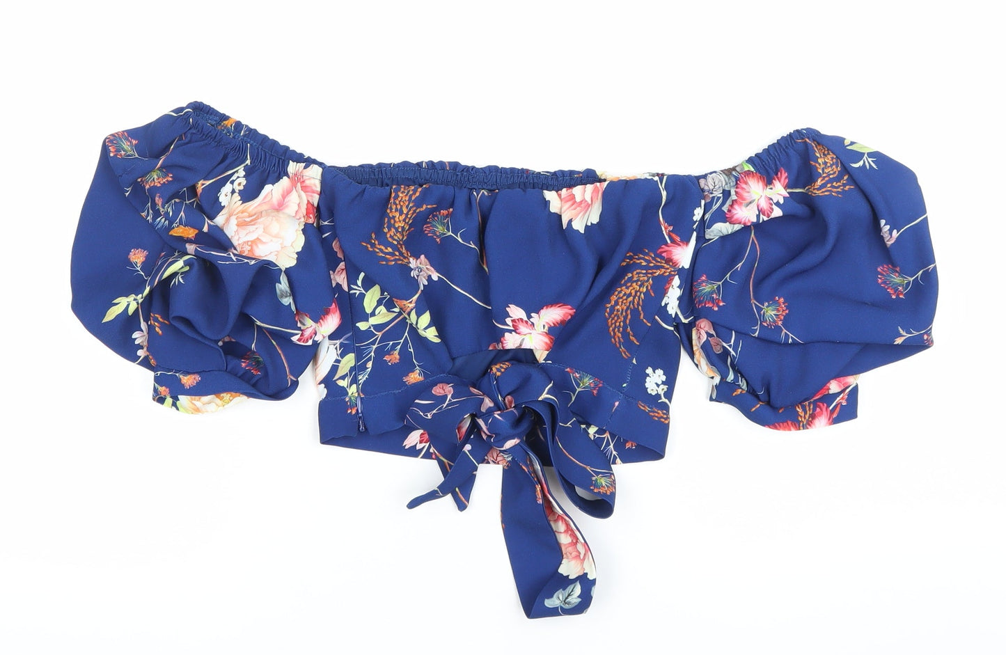 River Island Women’s Blue Floral Off Shoulder Cropped Blouse Size 8