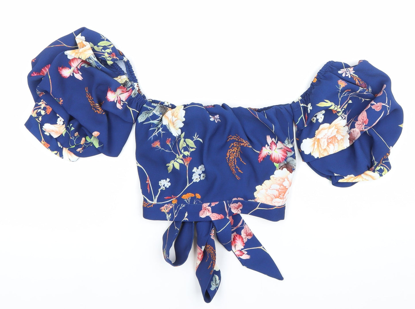 River Island Women’s Blue Floral Off Shoulder Cropped Blouse Size 8