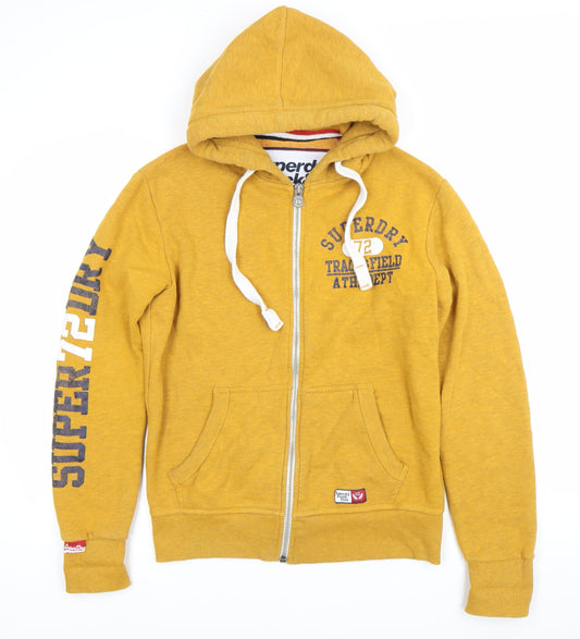 Superdry Mens Yellow Full Zip Hoodie S Regular Fit Sports Logo