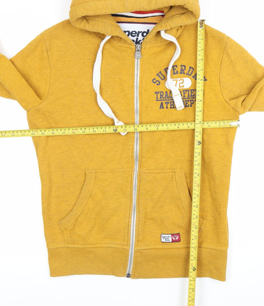 Superdry Mens Yellow Full Zip Hoodie S Regular Fit Sports Logo