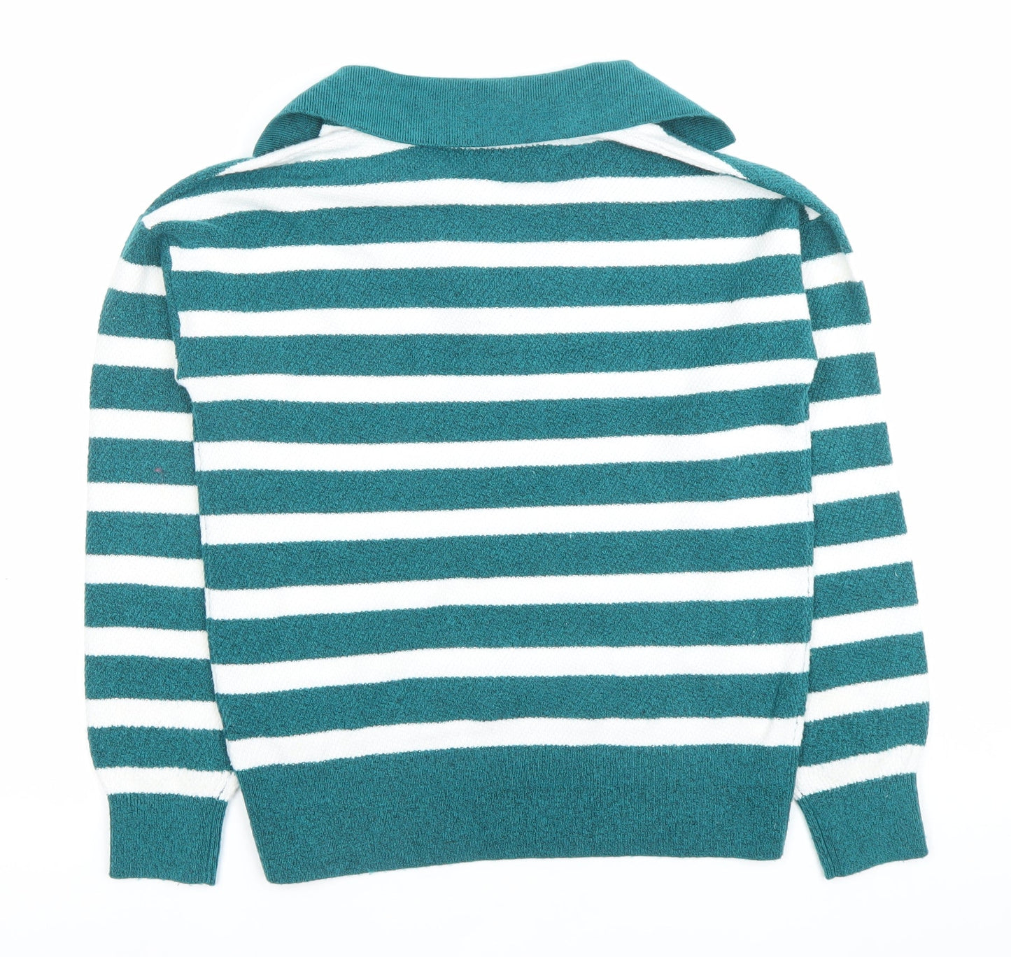 Marks and Spencer Women’s Green Striped Collared Pullover Jumper XS