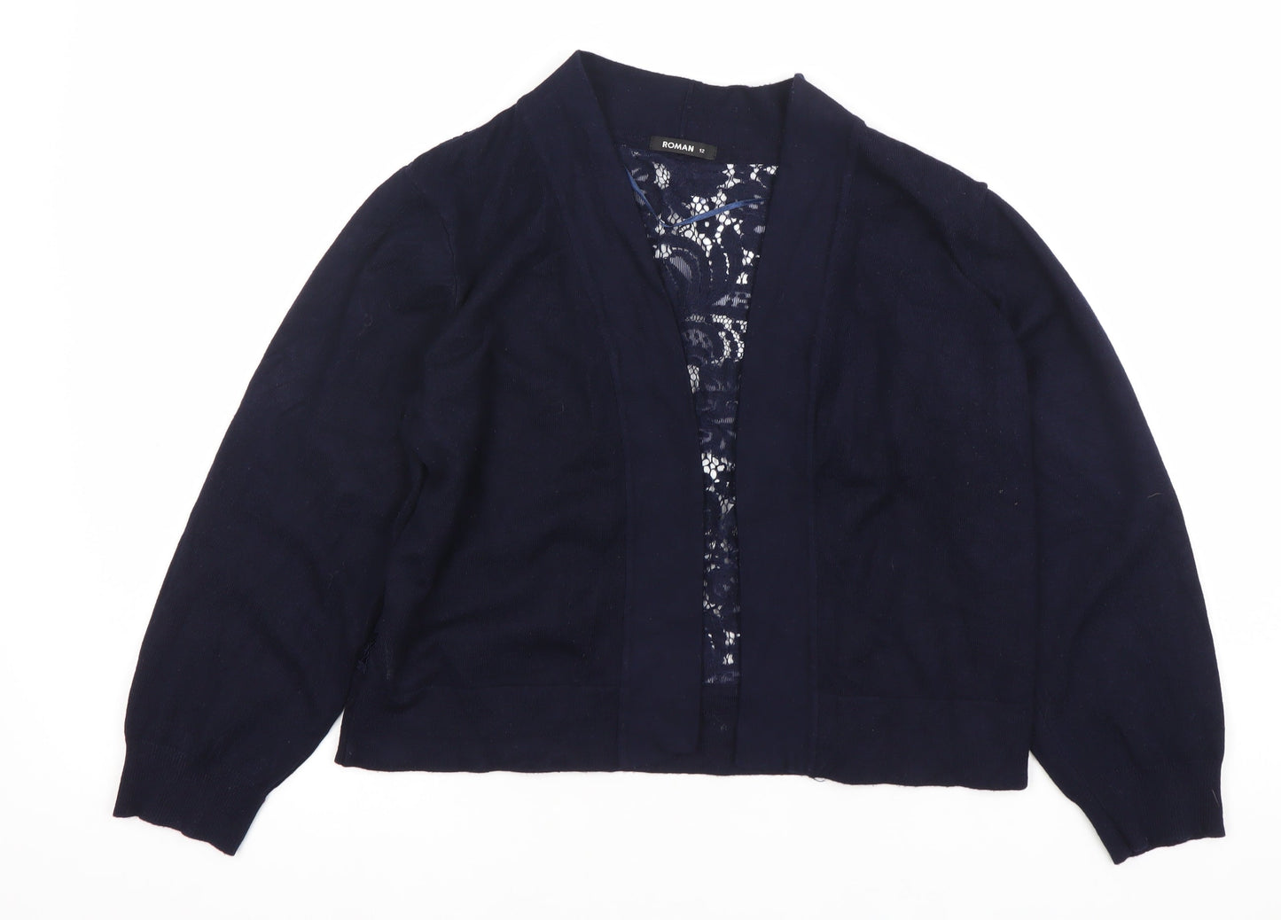 Roman Womens Blue Size 12 Lace Back Long Sleeve Cardigan