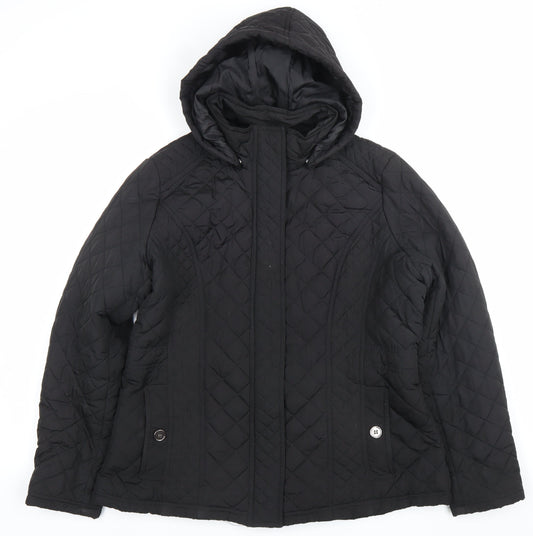 Jack Wills Womens Black Quilted Hooded Jacket Size S Regular