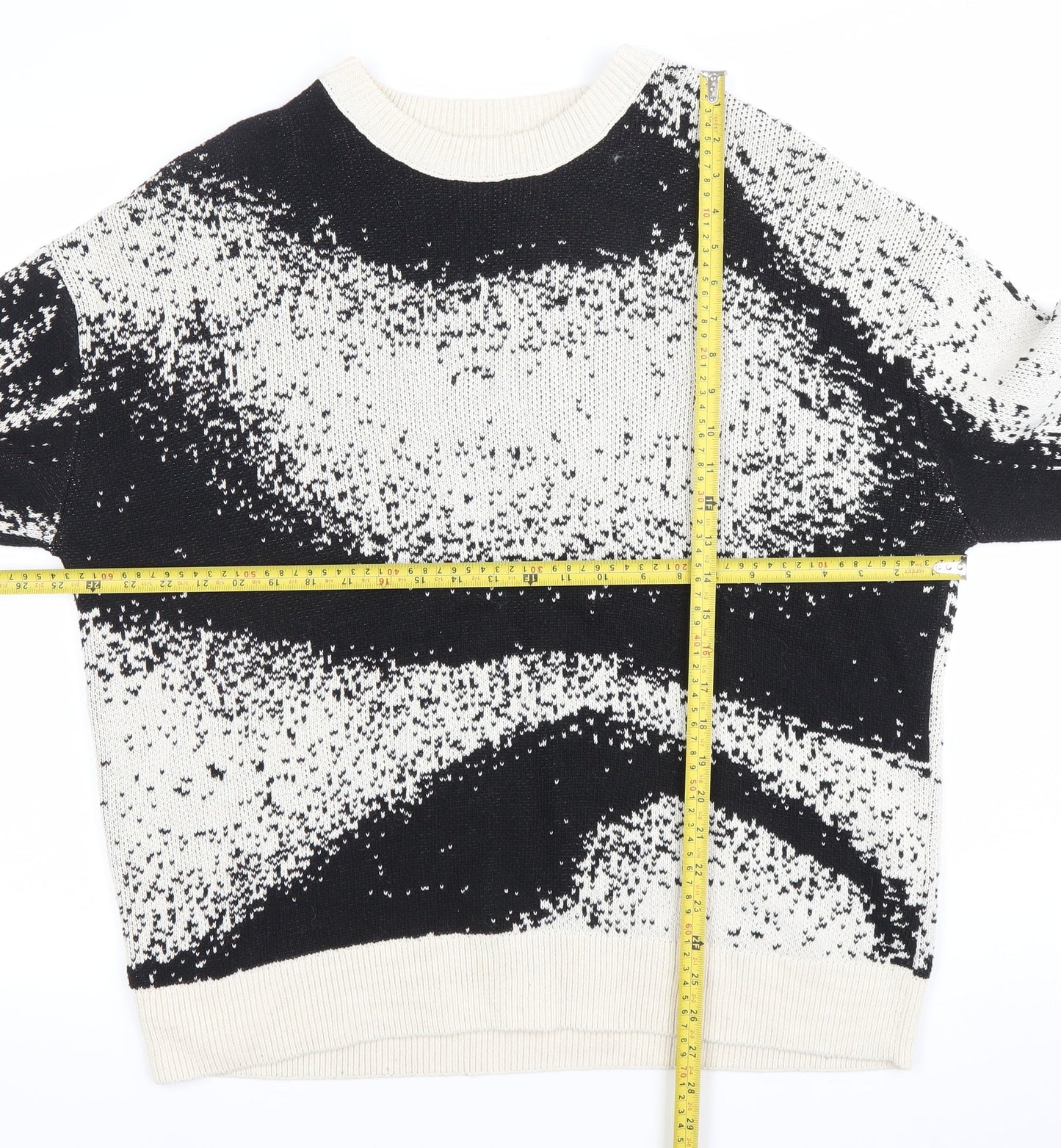 Zara Women’s Black & White L Pullover Jumper Crew Neck Knit