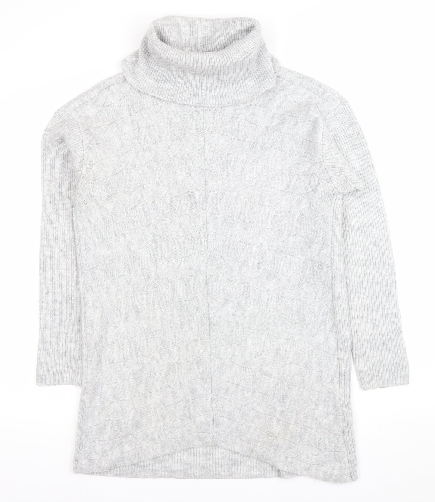 Lipsy Women’s Grey Cable Knit Roll Neck Long Sleeve Tunic Jumper UK 10