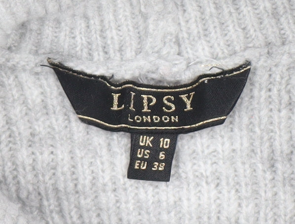 Lipsy Women’s Grey Cable Knit Roll Neck Long Sleeve Tunic Jumper UK 10