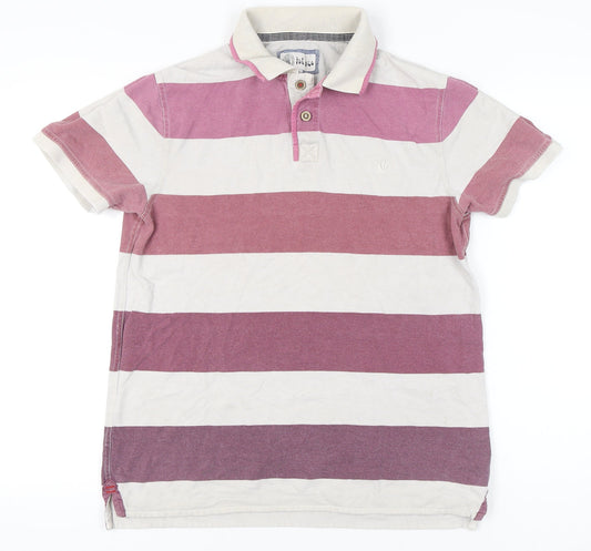 Fat Face Men’s Red White Striped Polo Shirt Cotton M Regular