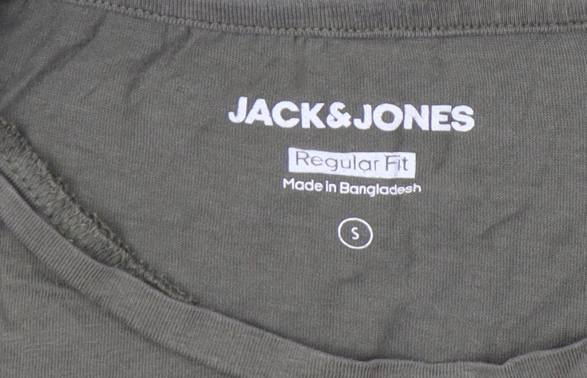 Jack & Jones Men’s Green Small Regular Fit Cotton Crew Neck T-Shirt