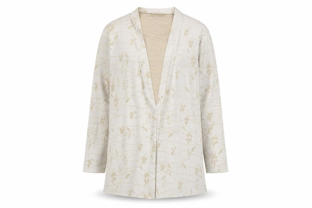 Saloos Women’s Beige Floral Tunic Blouse L Long Sleeve Stretch
