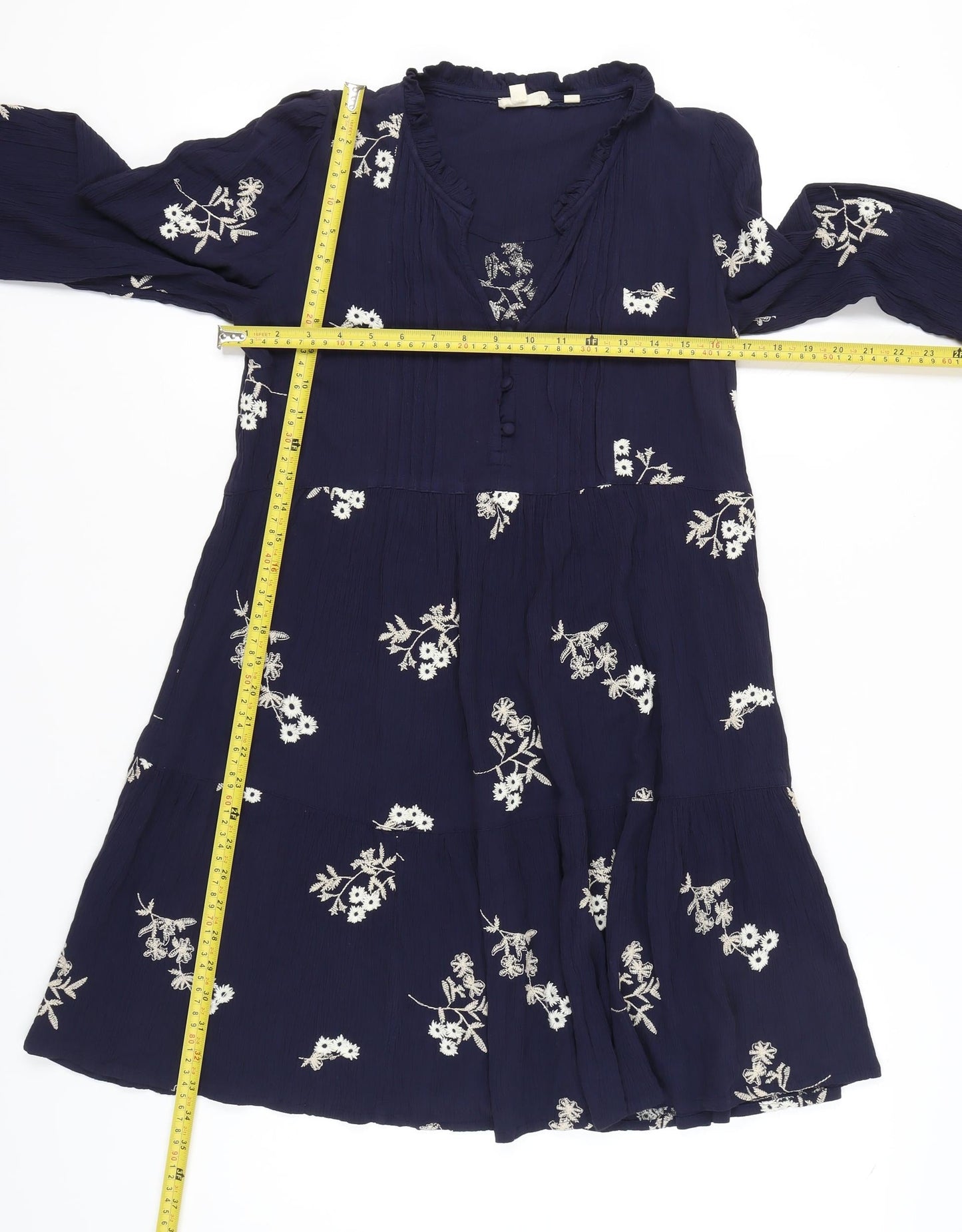 Fat Face Women Blue Size 10 Embroidered Floral A-Line Dress