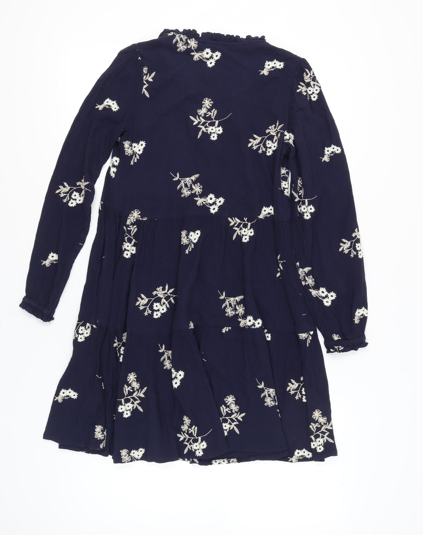 Fat Face Women Blue Size 10 Embroidered Floral A-Line Dress