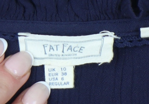 Fat Face Women Blue Size 10 Embroidered Floral A-Line Dress