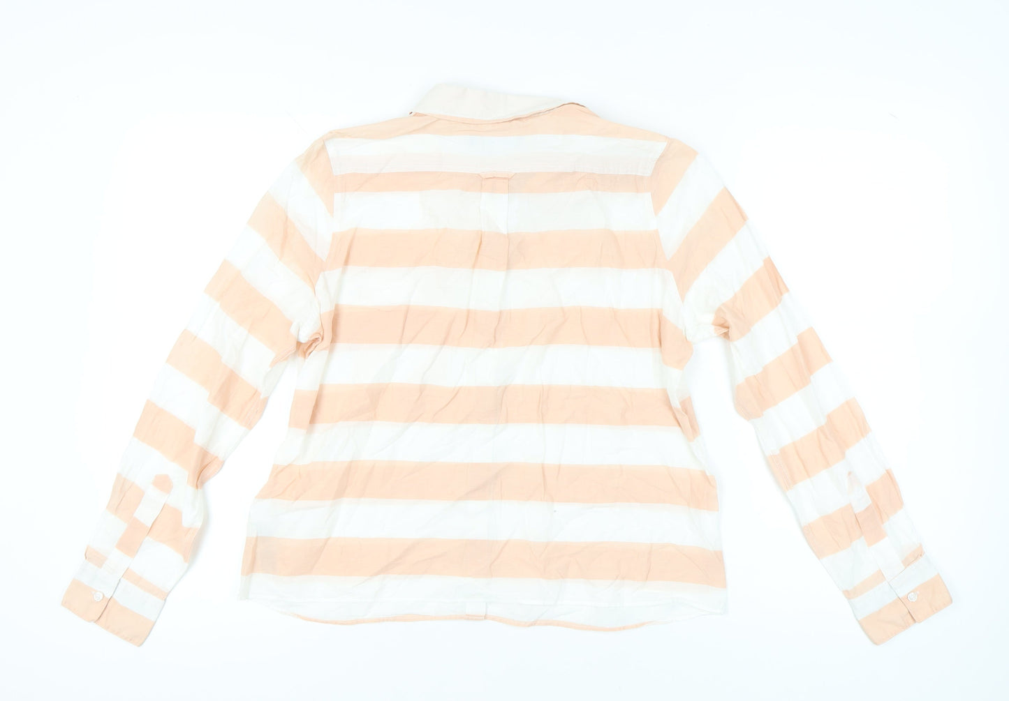 Marks and Spencer Women Orange White Striped Cotton Button-Up Shirt UK14