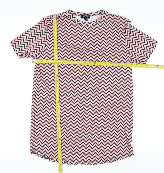 MAN Mens Pink Geometric Jersey T-Shirt Size S Regular Fit