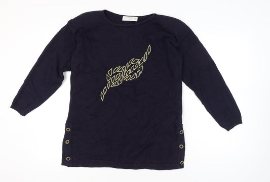 St Michael Womens Blue Tunic Jumper Size 12 Cotton Long Sleeve