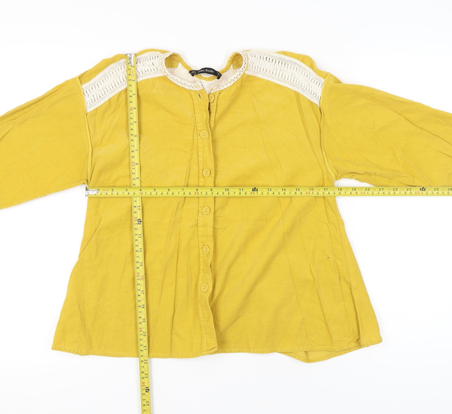 Zara Basic Women’s Yellow Crochet Button Tunic Blouse Size 8