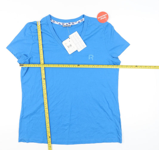 Reebok Womens Blue XL V-Neck Short Sleeve T-Shirt Gym Top