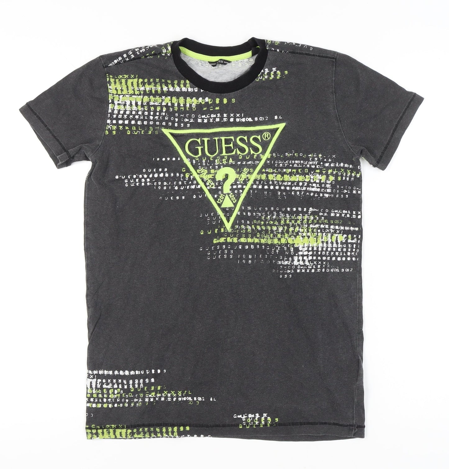 Guess Boys Black Logo Graphic T-Shirt Size 14 Years Short Sleeve Crew Neck