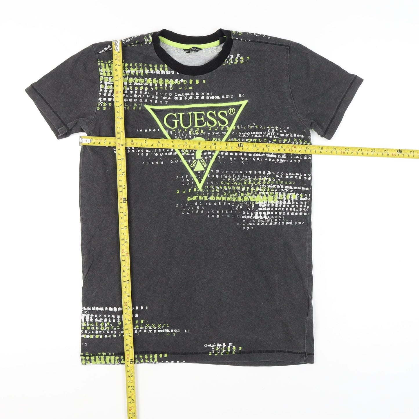 Guess Boys Black Logo Graphic T-Shirt Size 14 Years Short Sleeve Crew Neck