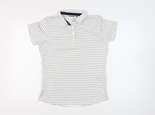 Rohan Womens White Striped Polo Shirt Size 12 Short Sleeve