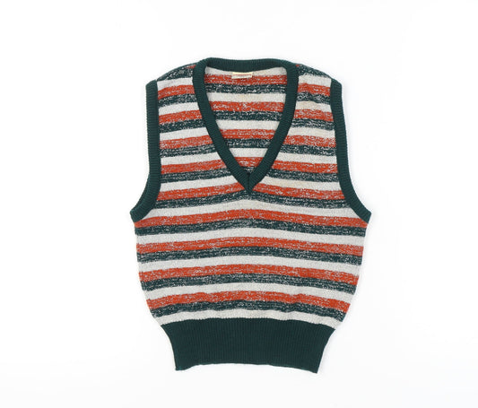 Rotring Women's Multicoloured Striped Knit Vest XL V-Neck Retro