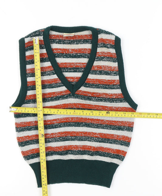 Rotring Women's Multicoloured Striped Knit Vest XL V-Neck Retro