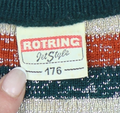 Rotring Women's Multicoloured Striped Knit Vest XL V-Neck Retro